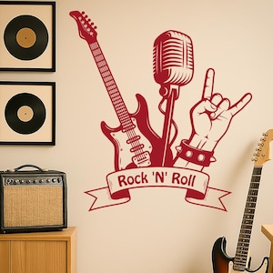 Calcomanía de pared de música rock: pegatina de guitarra y micrófono para estudio, sala de música y dormitorio juvenil, 1587dz