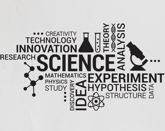 Science Vinyl Wall Decal School Classroom Decor Laboratory Art Educational Lab Scientist Room Decoration Words Cloud Stickers Mural #6456di