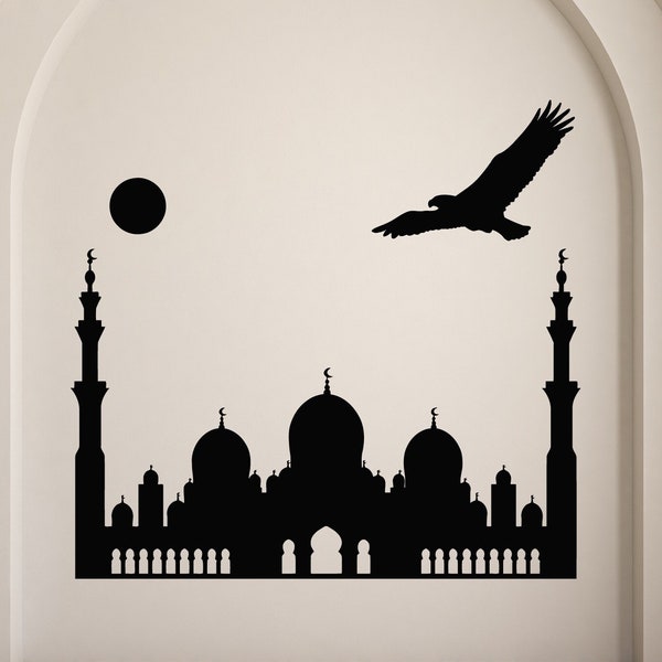 Mosque Vinyl Wall Decal Travel Arabic City Muslim Islam Stickers Mural (#4491dg)