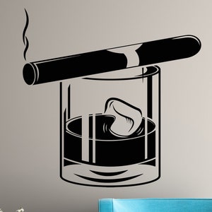 Whiskey Glass Vinyl Wall Decal Cigar Man Cave   Bar Pub Decor Stickers Mural (#4334di)