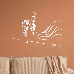 Spartan Vinyl Wall Decal Warrior Ancient World History Man Cave Decor Sparta Muscular Body Spear Helmet Art Stickers Mural (#1110da)