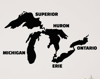 Map Vinyl Wall Decal Great Lakes North America Michigan Ontario United States Canada  Stickers Mural (#2134dg)