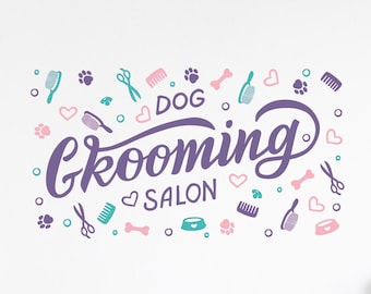 Adesivo de parede para salão de beleza: adesivo de vinil para tosa de animais, decoração para cães e gatos dci113