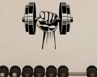Dumbbell Vinyl Wall Decal Home Gym Fitness Center Bodybuilding Motivational Art Sports Workout Exercise Room Decor Stickers Mural (3123di)