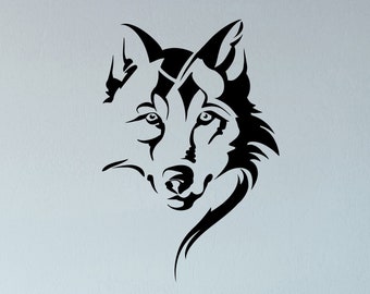 Vinilo decorativo de pared con diseño abstracto de lobo, depredador, animal solitario, vida salvaje, husky (#4146di)