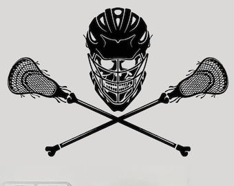 Lacrosse Vinyl Wall Decal Player Skull Sticks Sport Home Interior Stickers Mural (#2729di)