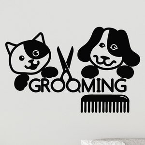 Grooming Vinyl Wall Decal Groomer Beauty Cat Dog Pets Animal Beauty Care Stickers Mural (#1463dg)