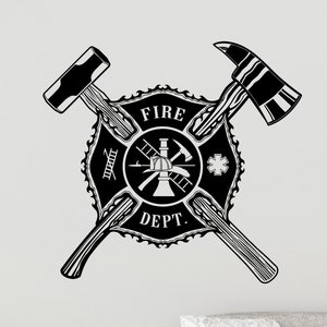 Fire Dept Vinyl Wall Decal Firefighter Shield Firefighting Stickers Mural (#3117di)