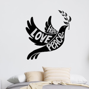 Beautiful Dove of Peace Vinyl Wall Decal, Peaceful Home Decor Olive Branch Love Hope Stickers Mural (#6394di)