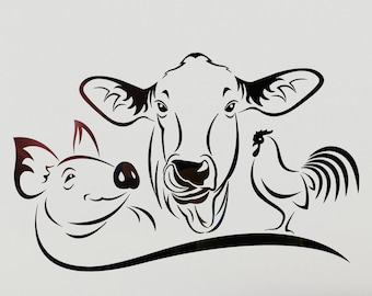 Farm Animals Vinyl Wall Decal Cow Pig Rooster House Decor Stickers Mural 3167dg