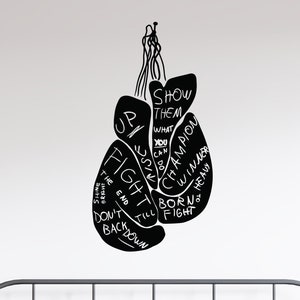 Bokshandschoenen vinyl muursticker tienerkamer decor motiverende woorden citaat sport bokser stickers muurschildering (#6332di)