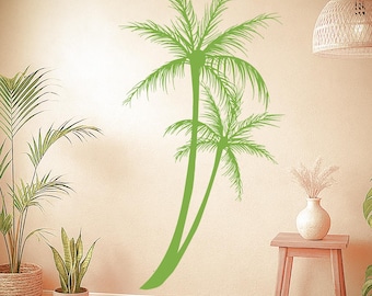 Palm Tree Sunset Wall Decal – Tropical Romantic Floral Vinyl Art for Bedroom or Beach House Decor 1427dz