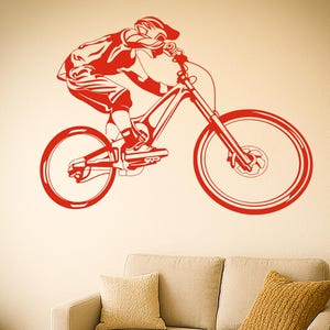 Mountain Biker Wall Decal – Extreme Sports Vinyl Sticker for Boys Room, Garage, or Gym Decor – MTB Silhouette Art 1191dz