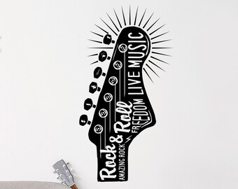 Rock Music Fabric Decal Electric Guitar Laptop Sticker Rock and Roll ...
