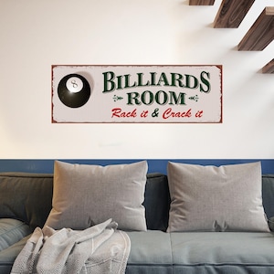 Billiards Room Sign Vinyl Wall Decal - Pool Room Decor Sticker - Game Room Art - Man Cave Wall Sign - Rack it Crack it Quote Decal dci72