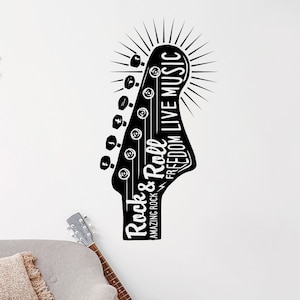 Musical Vibes: calcomanía de vinilo con arte de guitarra para paredes, calcomanías decorativas de rock and roll para habitación de músicos musicales (#6388di)