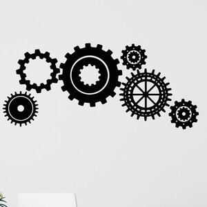 Gears Wall Vinyl Decal Mechanism Team Work Watch Repair Office Decor ...