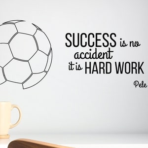 Soccer Vinyl Wall Decal - Success Quote Sports Themed Room Decor Kids Bedroom Soccer Ball Stickers Mural (#6148di)