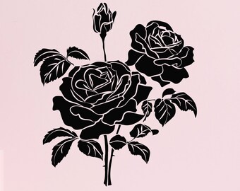 Roses Vinyl Wall Decal Bud Bouquet Flowers Garden Home Interior Stickers Mural (#2546dg)