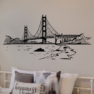 Golden Gate Vinyl Wall Decal Bridge Skyline Sketch San Francisco California Home Decor Room Art Decoration Stickers Mural (#5737dg)