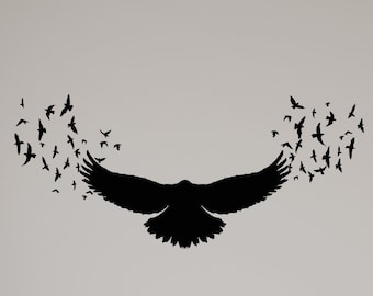 Bird Vinyl Wall Decal Black Raven Gothic Birds Patterns Halloween Decor Stickers Mural (#3156dg)