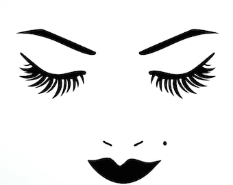 Beautiful Female Face Vinyl Wall Decal Woman Eyes Lips Lashes Beauty Salon Stickers Mural (#2738da)