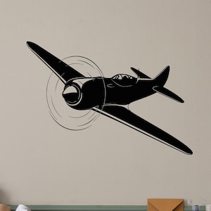 Retro Airplane Wall Vinyl Decal Pilot Airport Aerodrome Decor Fighter Plane Stickers Mural (#1964da)