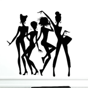 Fashion Girls Vinyl Wall Decal Party Shopping Silhouette Women Stickers Mural (#3248da)