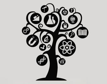 Sticker mural arbre du savoir en vinyle, école de sciences, laboratoire de chimie, décoration artistique, autocollants muraux 2586di