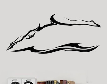 Vinilo decorativo de pared con diseño de nadador, olas, natación, piscina, deportes, pegatinas murales (#2684di)