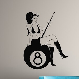 Billiard Player Vinyl Wall Decal Poolroom Girl Sexy Pin Up Woman Stickers Mural (3052di)