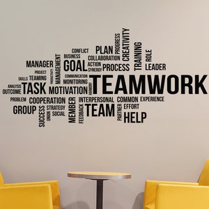 Teamwork Words Vinyl Wall Decal - Positive Inspirational Office Decor Workplace Motivational Art Team Work Stickers Mural (#6280di)