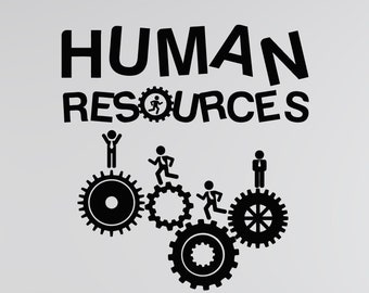 Office Style Vinyl Wall Decal Human Resources Team Gears Stickers Mural (#5534dg)