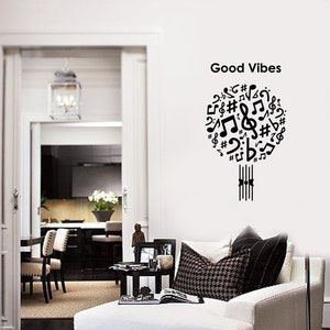 Good Vibes Vinyl Wall Decal Musical Tree Music Notes Room Art Stickers Mural (#2931di)