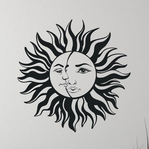 Sun Moon Vinyl Wall Decal Crescent Bedroom Boho Style Room Home Decor ...