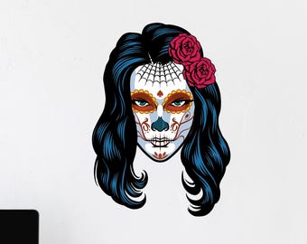 Calavera Sugar Skull ビニール ウォール デカール: Día de Muertos ホーム デコレーション dci36