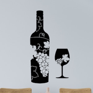 Wine Bottle Vinyl Wall Decal Glass Grapes Restaurant Dining Room Kitchen  Bar Art Decor Stickers Mural (#4173di)