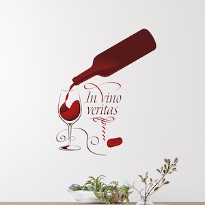 Wine Quote Vinyl Wall Decal In Vino Veritas Elegant Red Wine Bottle Glass Sticker For Kitchen Bar Cellar Dining Room DIY Decor Accent dci37