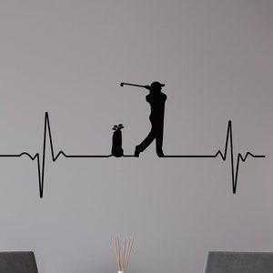 Golf Vinyl Wall Decal Golfer Sport Club Heartbeat Golf Equipment Stickers Mural (#1989dg)