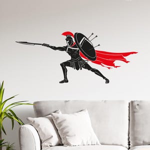 Spartan Warrior Wall Decal with Sword Shield Arrows - Ancient Greek Vinyl Sticker - Man Cave Art - Historical Decor Spartan Battle Art dci76