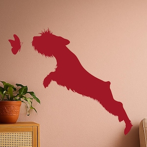 Dog Silhouette Vinyl Wall Decal – Modern Pet Grooming Salon Veterinary Clinic Decor, Peel‑and‑Stick Puppy & Butterfly Wall Art  (#1546dg)