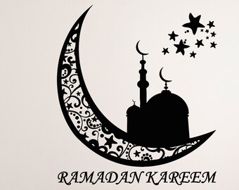 Ramadan Kareem Vinyl Wall Decal Muslim Ramadan Celebration Month Mosque Crescent Islamic Stickers Mural (#2996dg)