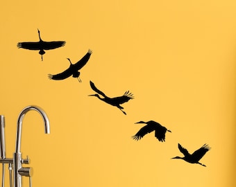 Bird Vinyl Wall Decal Silhouette Flying Birds Flock Of Cranes Stickers Mural (#6412dg)