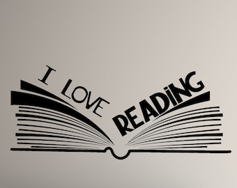 Ich liebe Lesen Vinyl Wand Aufkleber Bibliothek Leseecke Raum Offenes Buch Aufkleber Wandbild (#3057di)