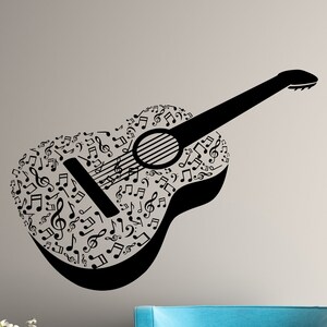 Guitar Vinyl Wall Decal Music Musical Notes Instrument Room Stickers ...