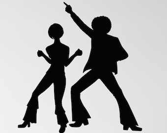 Disco Dancers Vinyl Wall Decal Party Silhouettes Dance School Dancing Couple Man Woman Stickers Mural (#5030di)