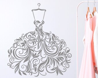 Wedding Dress Vinyl Wall Decal Logo Women's Clothing Atelier Store Hanger Shopping Stickers Mural (#665da)
