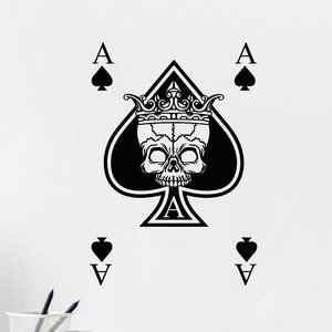 Poker Room Vinyl Wall Decal Ace Playing Cards Casino Skull King Stickers Mural (#4291dg)
