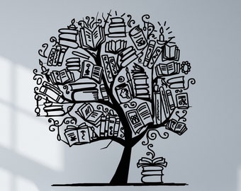 Books Vinyl Wall Decal Home Library Reading Room Corner School Classroom Literature Knowledge Tree Decor Art Stickers Mural (#5550dg)