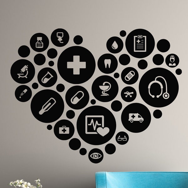 Heart Vinyl Wall Decal Medical Office Hospital Health Care Pharmacy Clinic Nurse Healthcare Decoration Stickers Mural (#3173dg)